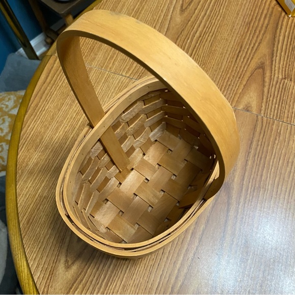 Boho Woven Split Wood Basket with handle - Picture 4 of 8